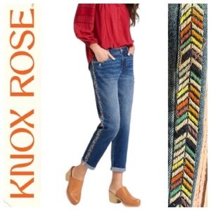 Boho Embroidered Stripe Straight Leg Jeans  { Knox Rose }